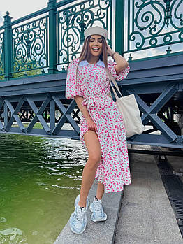 Сукня жіноча ніжна із софту у квітковий принт довжина міді (Норма)