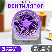 Настільний вентилятор від USB безшумний 3 швидкості компактний з кріпленням на стіну 20х19х13 см
