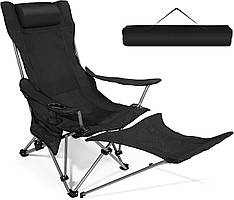 Складне крісло для кемпінгу з відкидною підставкою для ніг та підголівником