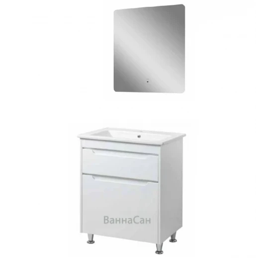 Тумба з дзеркалом у ванну з LED-стрічкою 60 см завширшки Юввіс Valencia White 50058-50051