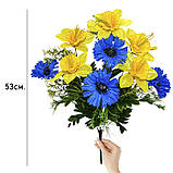 Штучні квіти букет атласні волошки з нарцисами серія Україна, 52см, фото 2