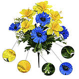 Штучні квіти букет атласні волошки з нарцисами серія Україна, 52см, фото 3