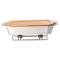 Марміт прямокутний з бамбуковою кришкою 1.8 л на металевій підставці з підігрівом