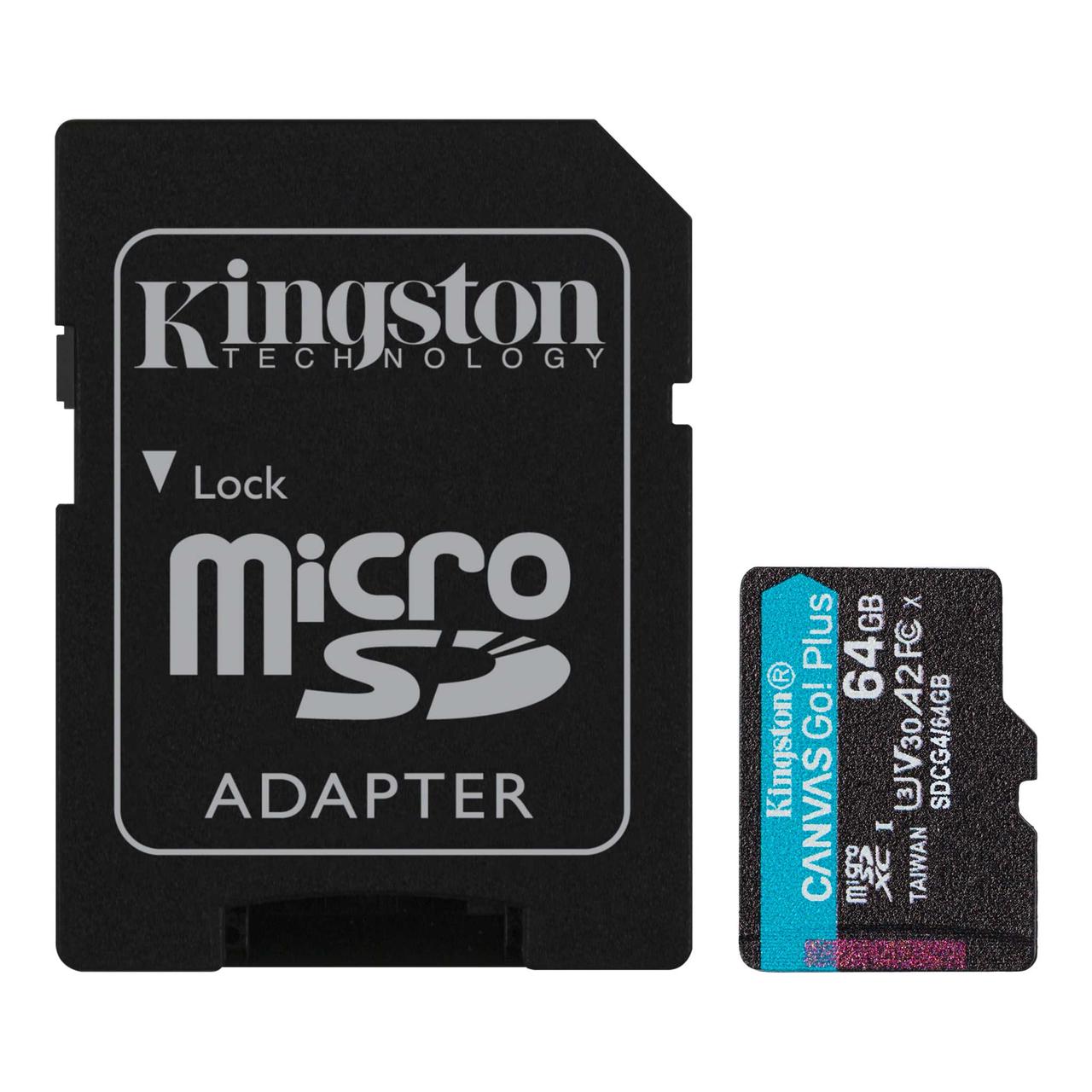 Kingston Карта пам'яті microSD 64GB C10 UHS-I U3 A2 V30 R200MB/s + SD, фото 1