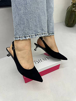 Босоніжки жіночі Visttaly F942-02H-R019Y1 чорні замшеві 37