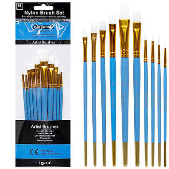 Набір художніх пензликів нейлонових з натуральним ворсом 10 шт BREA1013K-1 Пензлики для малювання