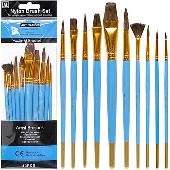 Набір художніх пензликів з натуральним ворсом 10 шт BREW1011K-1 Пензлики для малювання