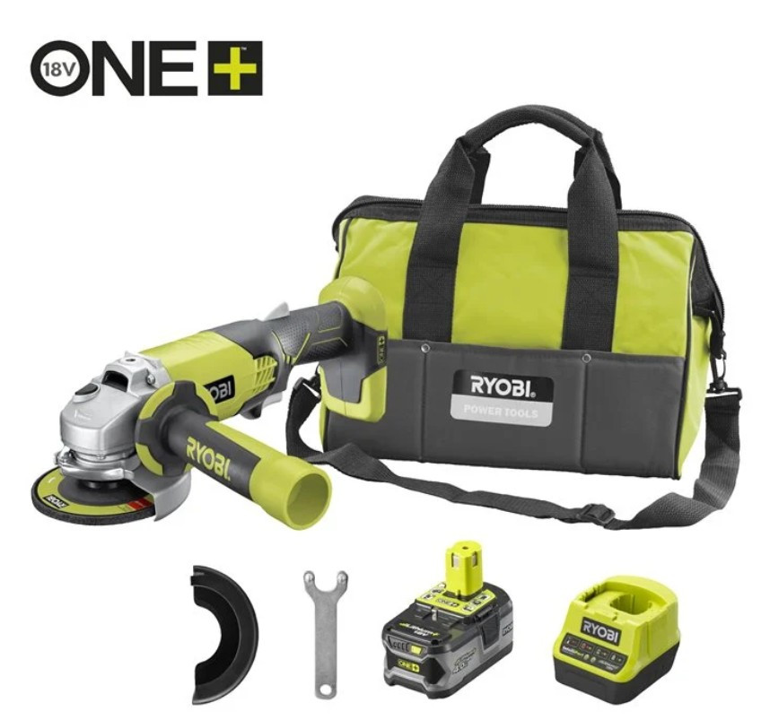 Шліфмашина кутова акумуляторна RYOBI, M18 M18 R18AG-140S, діаметр 115мм (ЗП+1 x 4.0Aг, сумка)