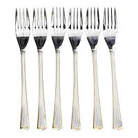 Набір десертних виделок 6 штук виделки для десерту з нержавіючої сталі 15.2 см Срібло із золотим оздобленням HP-20-34
