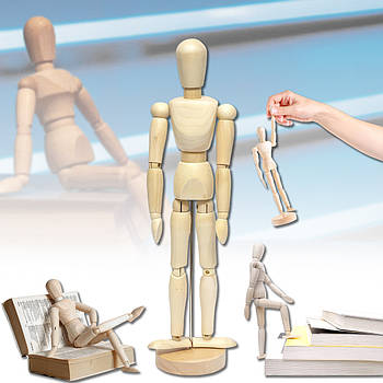 Дерев'яний рухомий лялька-манекен людини 30 см Wooden Man Чоловіча фігура