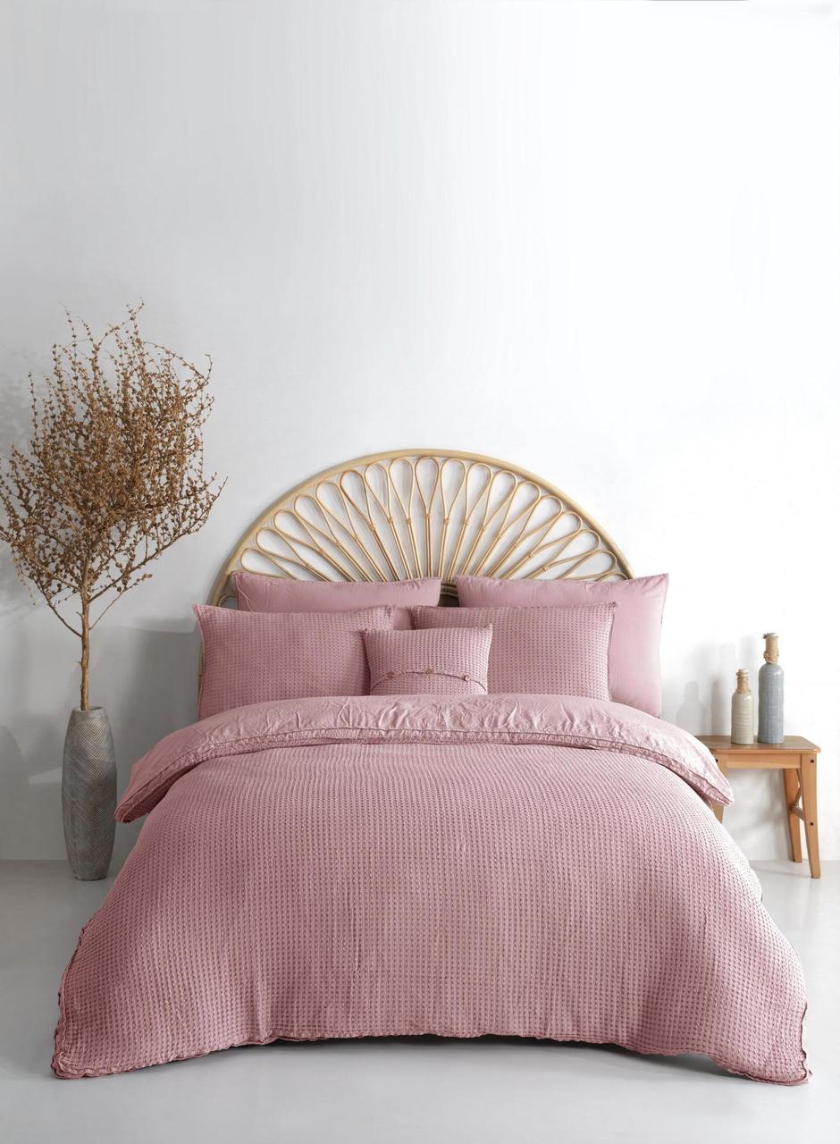 Двоспальний Євро комплект Limasso Bassin Pale Mavue Варена Бавовна з Мусліном, фото 1