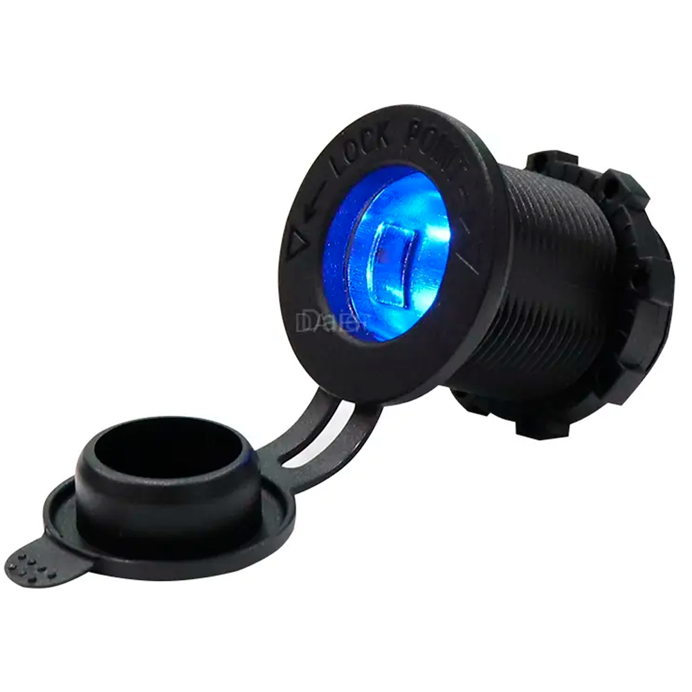 Вбудоване врізне гніздо розетка прикурювача із заглушкою та підсвічуванням 12-24В, 20А, фото 1