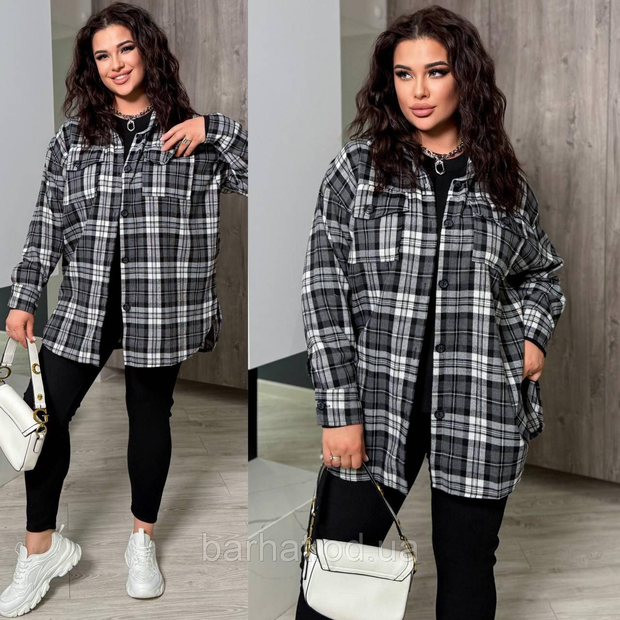 Сорочка жіноча трендова у клітинку з тіару у кольорах (Батал), фото 1