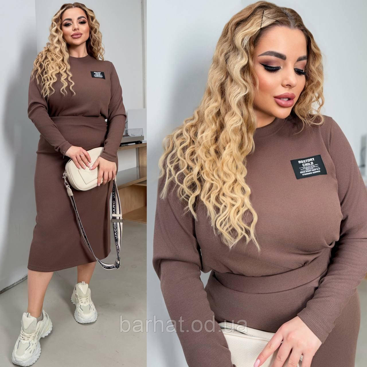 Костюм жіночий юбочний з трикотажа у кольорах (Батал), фото 1