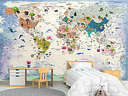 Декор для дитячої кімнати, флізелінові фотошпалери з малюнком "Дитяча карта світу", фото 4
