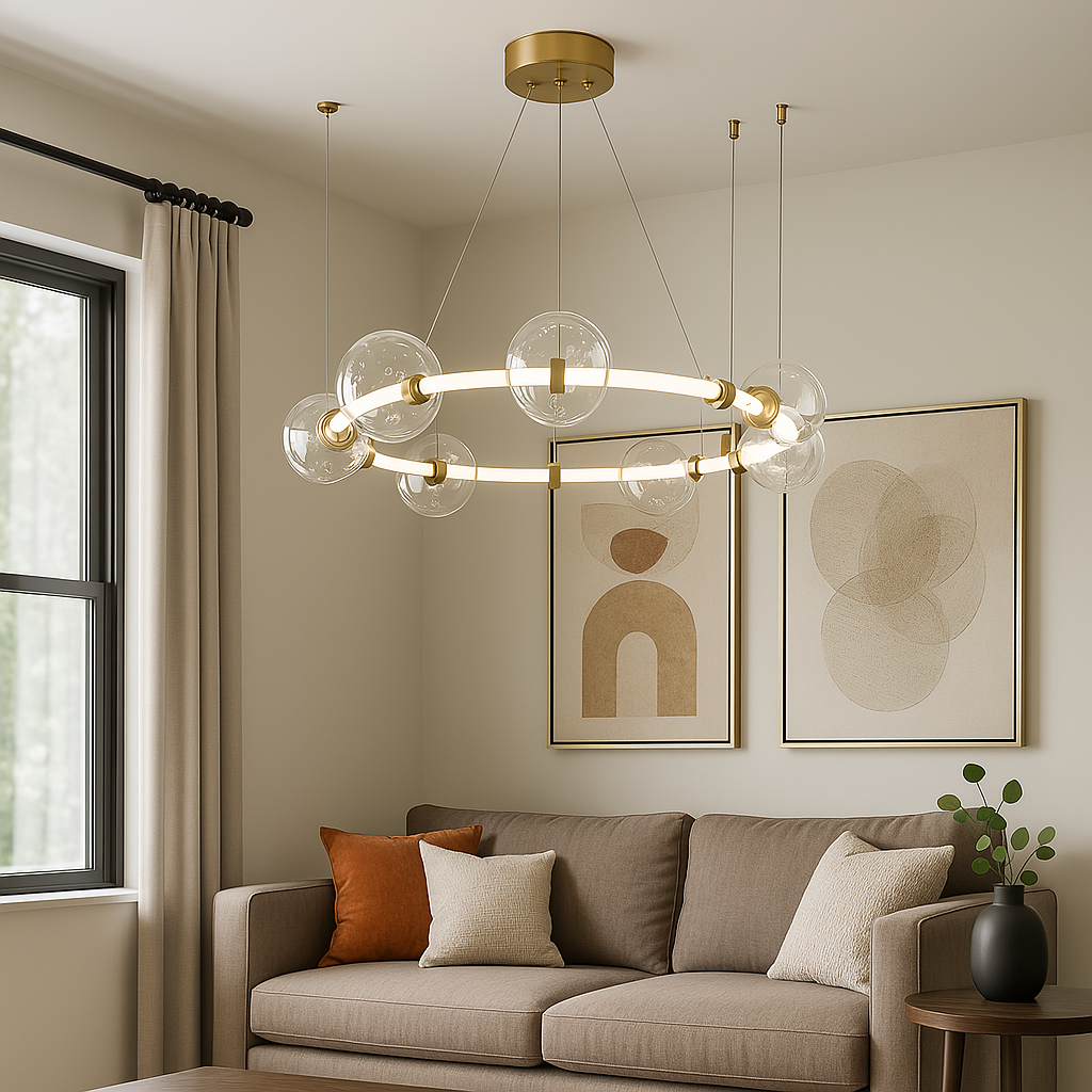 Дизайнерська Led люстра Luna Orbit підвісна в золотому корпусі (81991/D730), фото 1