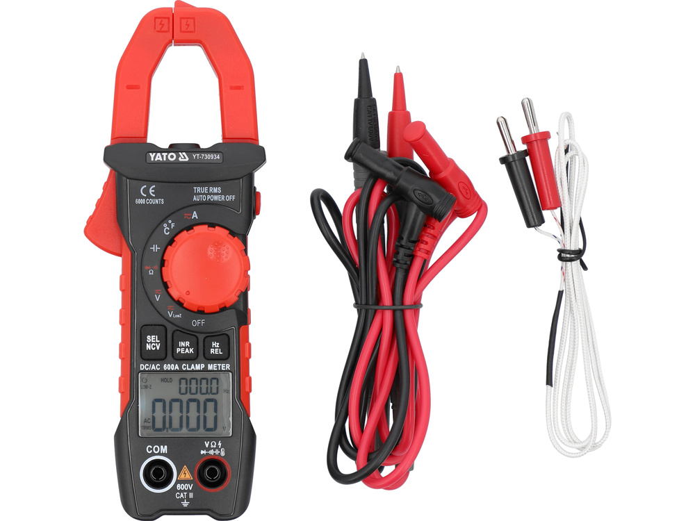 Мультиметр-клещі для вимірювання електричних параметрів 10 мА — 600 А YATO YT-730934, фото 1