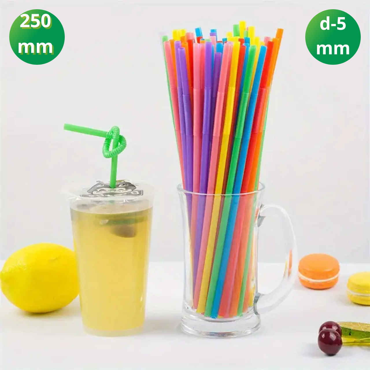 Трубочки для коктейлю з вигином 100 шт трубочки для напоїв, соломка для коктейлю, різнокольорові трубочки, фото 1