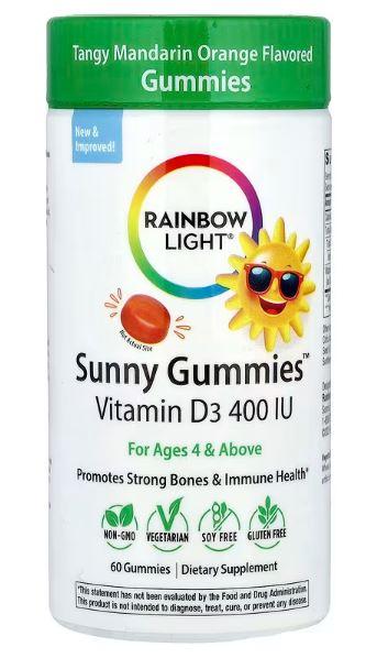 Вітамін Д3, для дітей віком від 4 років, пікантний мандарин і апельсин, 10 мкг (400 МО), Rainbow Light, 60 жувальних таблеток