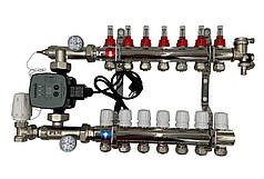 Колектор для теплої підлоги Polmark 7 контурів (Латунь) з циркуляційним частотним насосом Польща