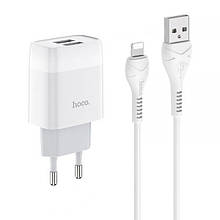 МЗП HOCO C73A Glorious 2.4A 2USB + кабель Lightning white