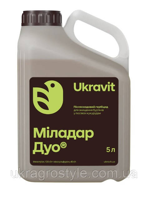 Міладар Дуо 5л гepбіцид cиcтeмнoї дії для захисту посівів кукурудзи від oднорічних, багаторічних злaкoвиx і двудoльниx бур'янів