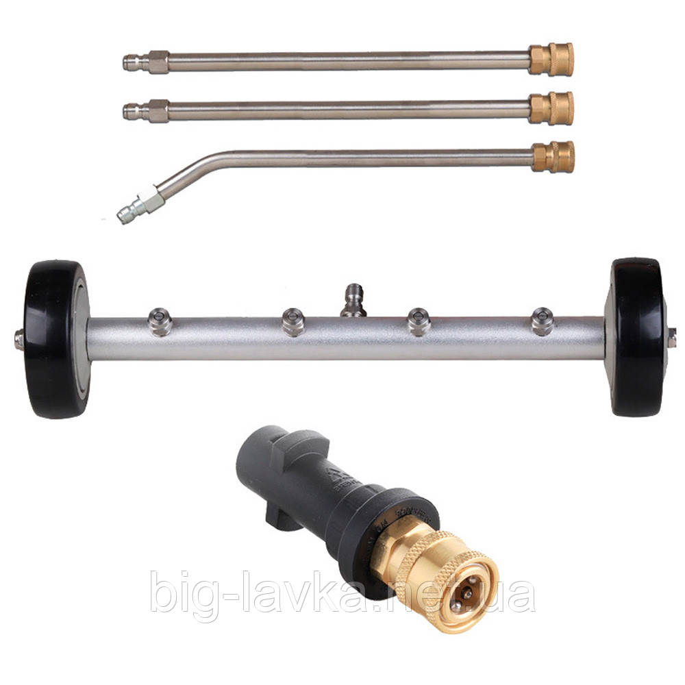 Насадка для очищення днища автомобіля віялова підкатна багатофорсункова 3 штанги + латунний швидкознімний роз'єм Сірий, фото 1