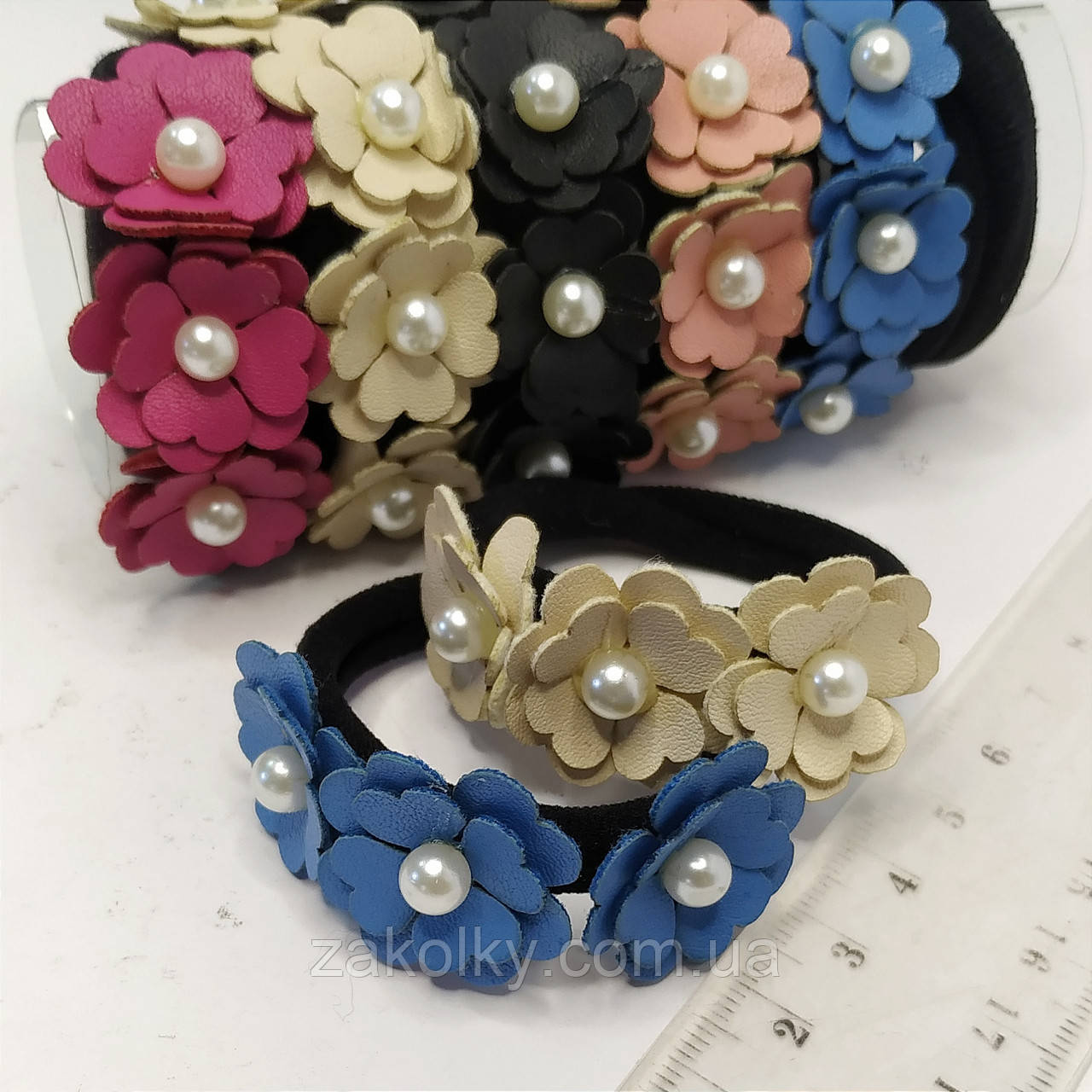 Гумки для волосся безшовні "Подвійна квітка перлів".