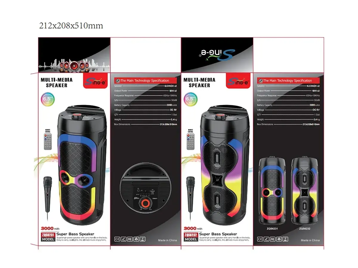Колонка музична портативна Bluetooth ZQS-6232/6492 LED-підсвітка дисплей радіомікрофон USB Mini-Jack 3000mAh