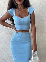 В'язаний жіночий костюм Крила укорочений топ та спідниця міді Kmk1659, фото 2