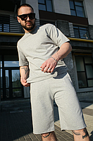 Чоловічий трикотажний костюм шорти і футболка на літо сірий для прогулок