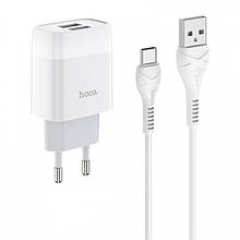 МЗП HOCO C73A Glorious 2.4A 2USB + кабель Type-C white