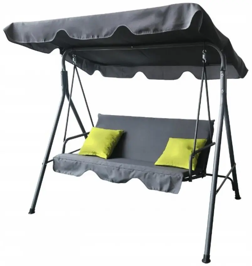 Садова металева гойдалка тримісна для дачі з дашком та подушками Бонро B-703 A (Сіра+салатові подушки), фото 1