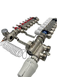 Колектор для теплої підлоги Polmark 7 контурів (латунь) в зборі нижнє підключення без насоса Польща