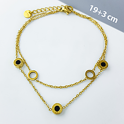 Браслет 2в1 "Класика" із чорними вставками, р.19+3; медзолото Xuping, stainless steel, позолота 12К