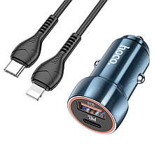АЗП HOCO Z46A Blue whale 1USB 3A 18W QC3.0  + PD 1Type-C 20W blue + кабель Type-C to Lightning