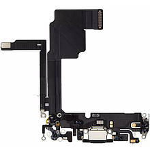 Шлейф iPhone 15 Pro Max з роз`ємом зарядки, аудіо та мікрофоном black (знятий оригінал)