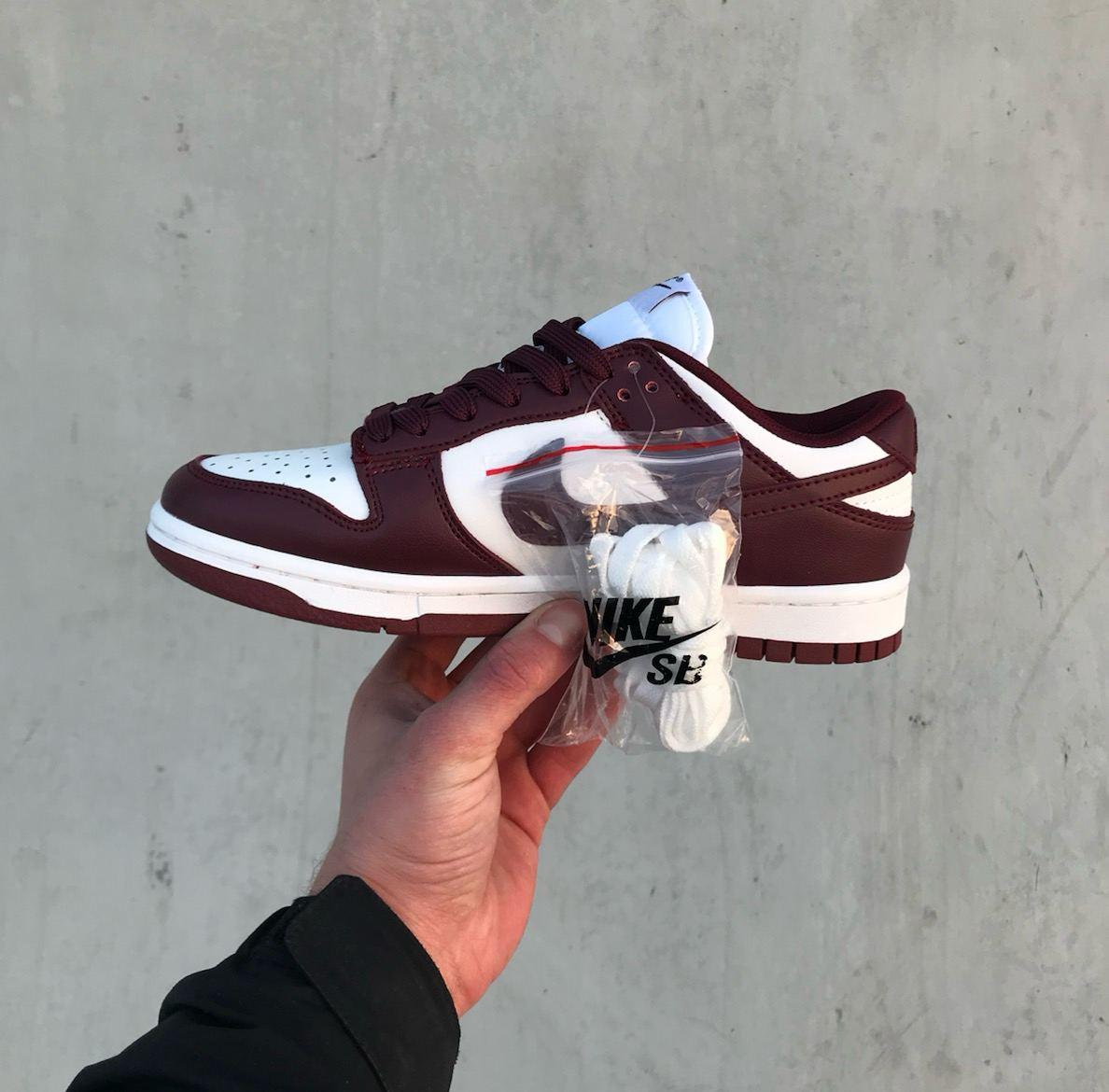 Жіночі кросівки Nike SB Dunk Low Team Red Bordo White Найк сб данк Бордо низькі шкіряні доп шнурки