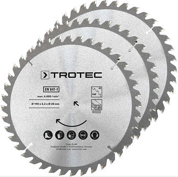 Пиляльний диск для циркулярної пилки Trotec 190×20×2.2 HW40 Wood (3 шт) твердосплавний сегментний для швидкого розпилу деревини