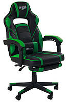 Чорно-зелене ігрове крісло VR Racer Dexter Webster з висувною підставкою для ніг для дому та офісу AMF
