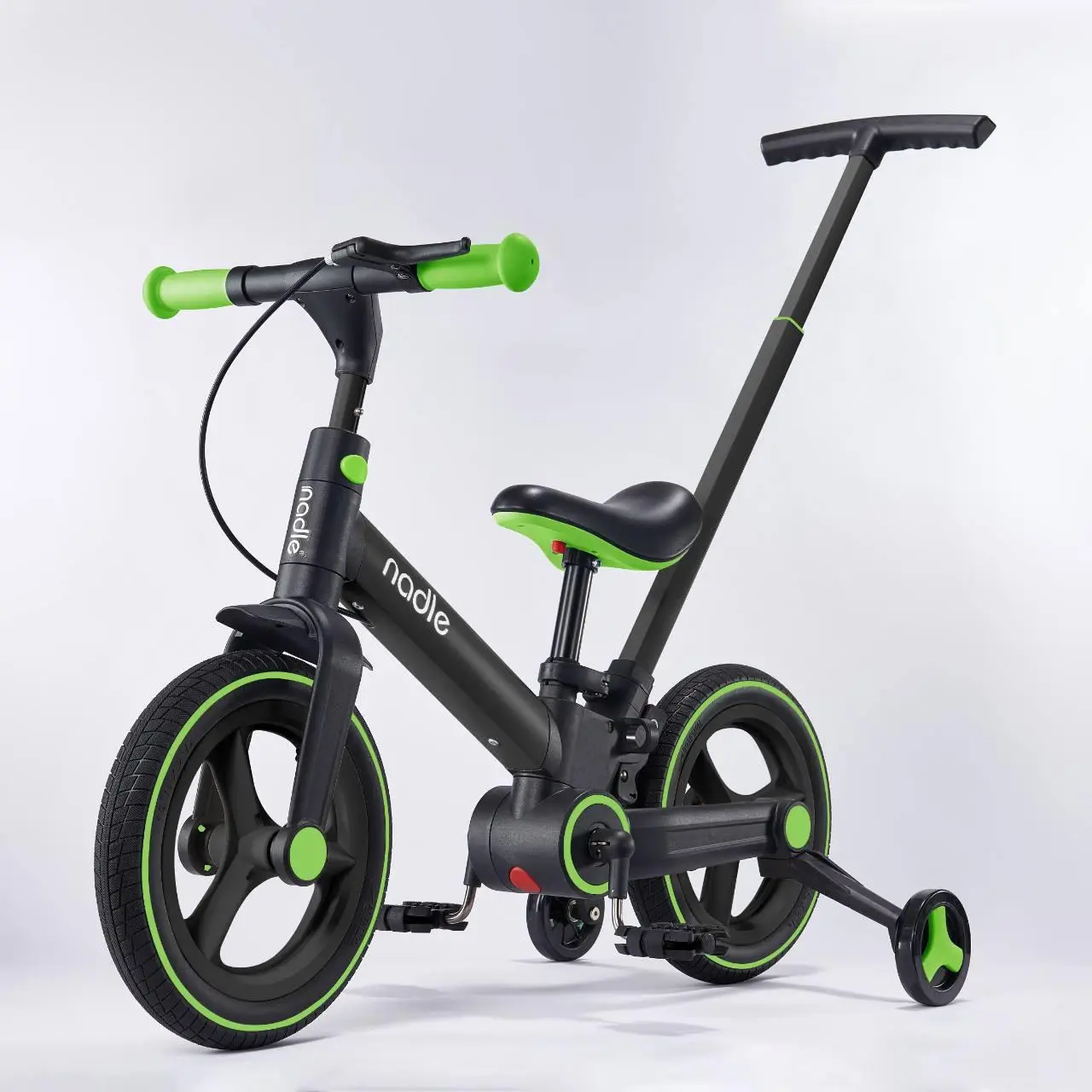 Велосипед дитячий двоколісний 3в1, з батьківською ручкою, біговел, 12 дюймів, зелений, Nadle S-900, фото 1