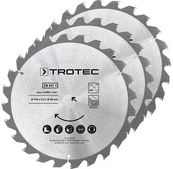 Пиляльний диск для циркулярної пилки Trotec 190×20×2.2 HW24 Wood (3 шт) твердосплавний сегментний для швидкого розпилу деревини