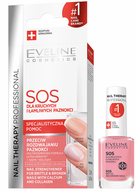 Засіб для крихких і ламких нігтів Eveline SOS Cosmetics Nail Therapy Professional 12 мл, фото 1