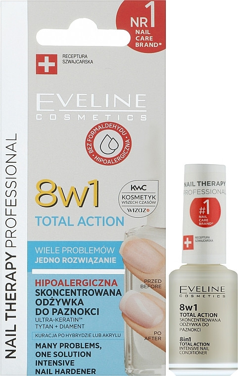 Засіб для відновлення нігтів Eveline Cosmetics Nail Therapy Professional 8 in 1 Total Action 12 мл, фото 1