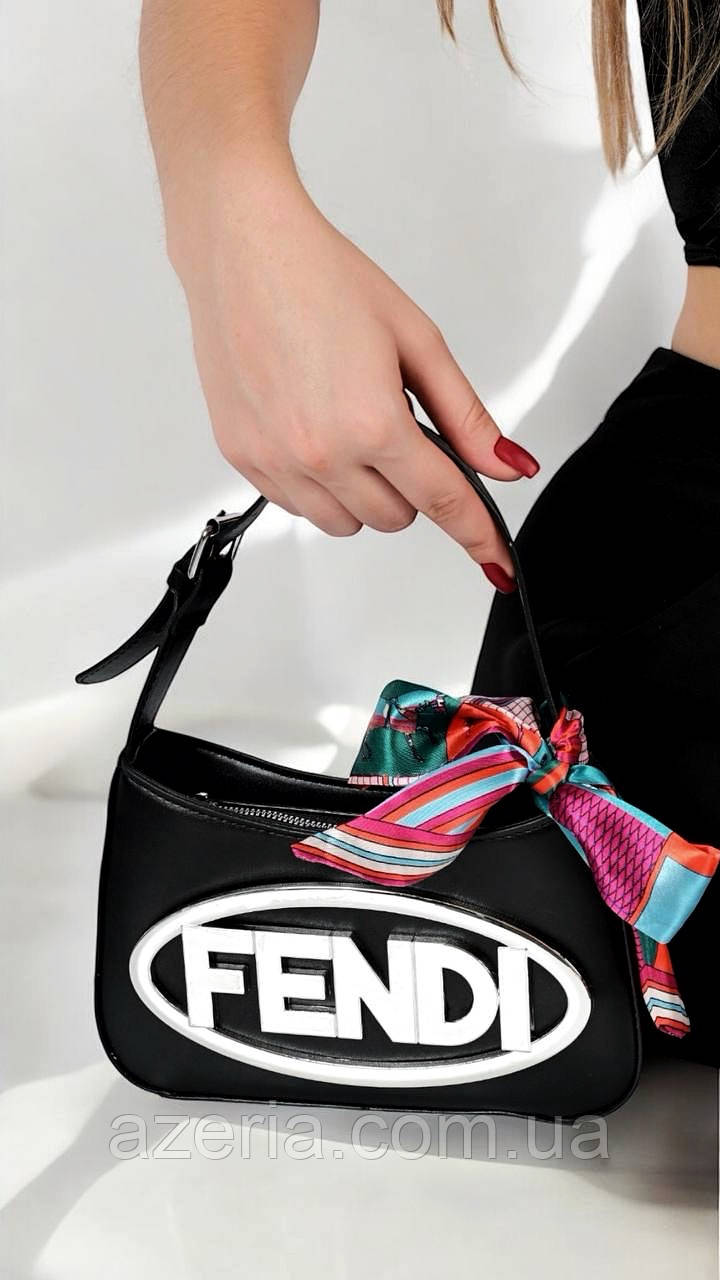 Стильна чорна жіноча сумка багет жіноча сумка Fendi сумка-багет сумка з хусткою