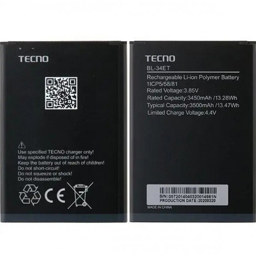 АКБ Tecno POP 3 (BB2) (BL- 34ET) (оригінал 100%, тех. упаковка)