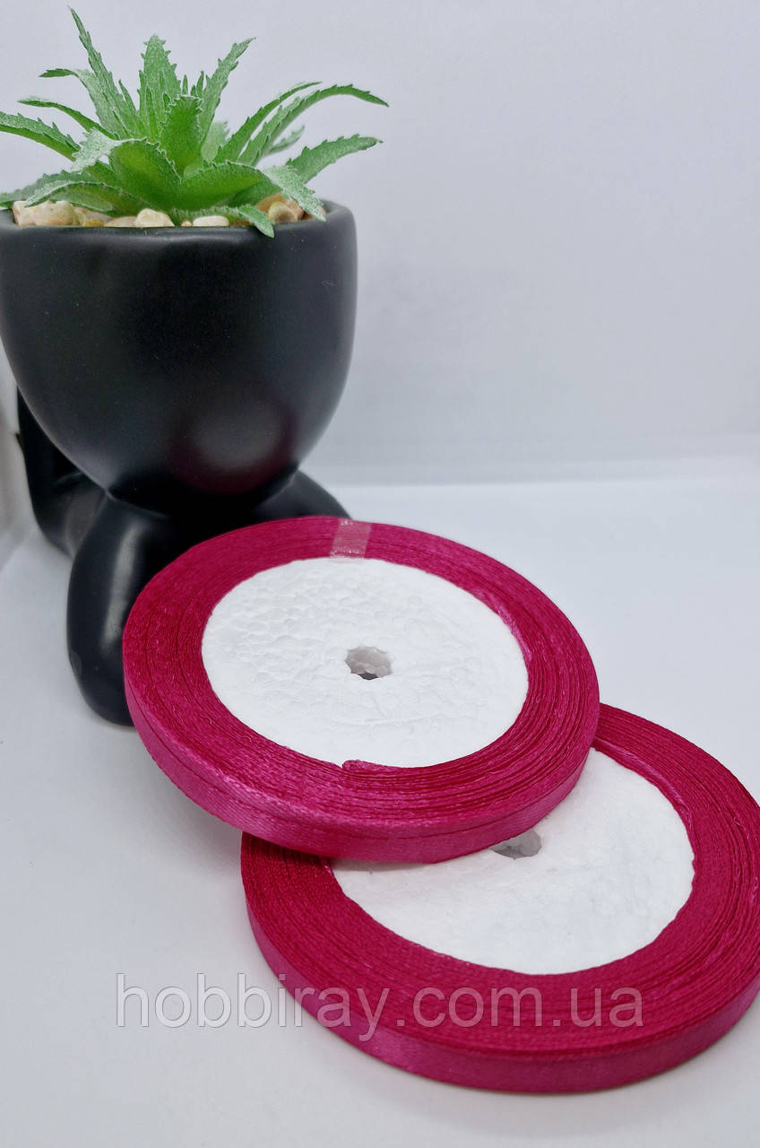 Стрічка атласна.  Ширина 0.6 см. 23 м. Колір малиновий., фото 1
