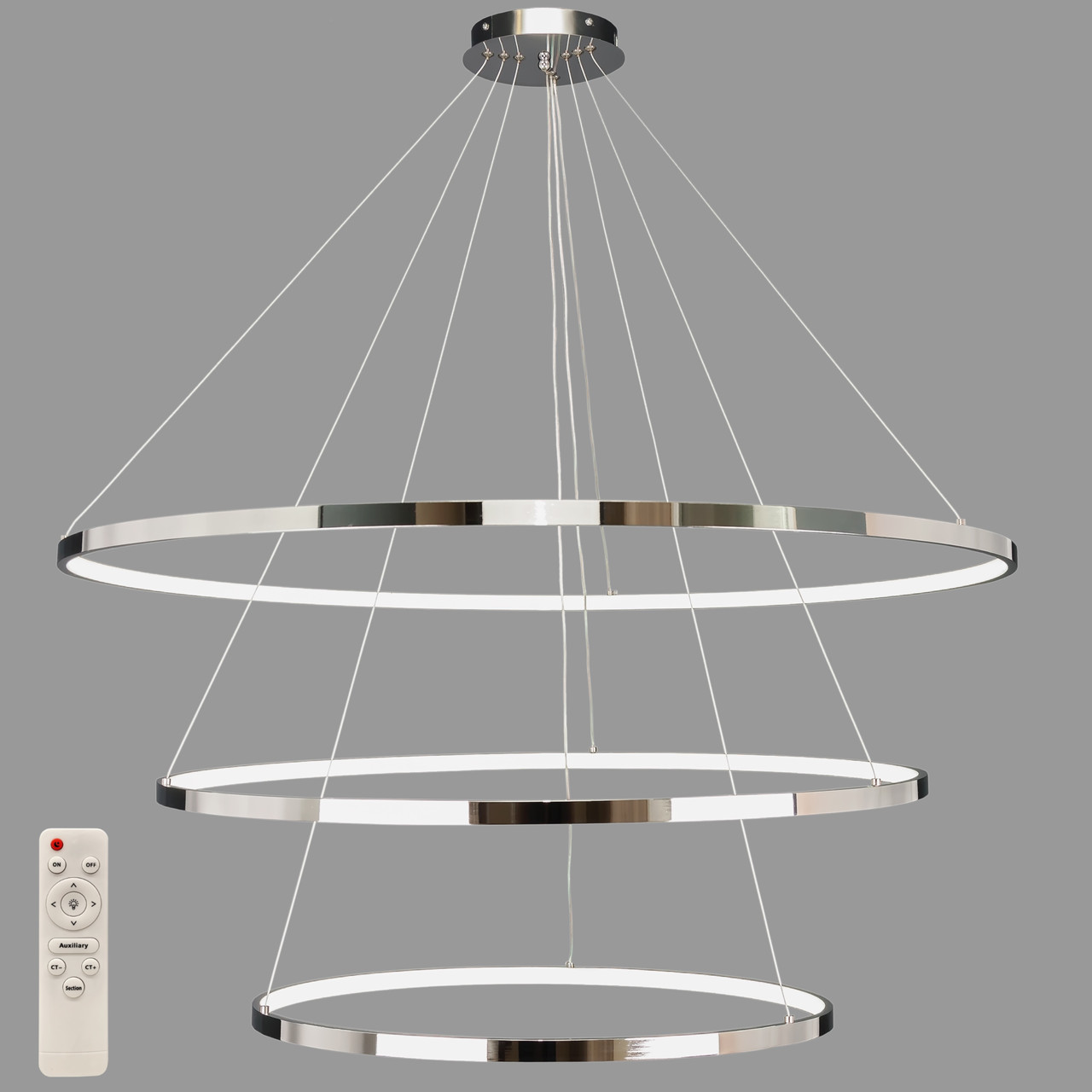 Хромова кільцева світлодіодна подвійна люстра 60+80+100см «Circle» (52-9832-3A CHROME LED (600+800+1000))