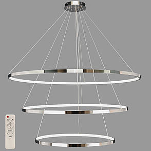 Хромова кільцева світлодіодна подвійна люстра 60+80+100см «Circle» (52-9832-3A CHROME LED (600+800+1000)), фото 1