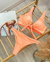 Купальник топ на завязці (знімні чашки) і плавки бразиліана біфлекс помаранчевий